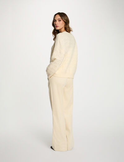 Pull col rond fantaisie ivoire femme