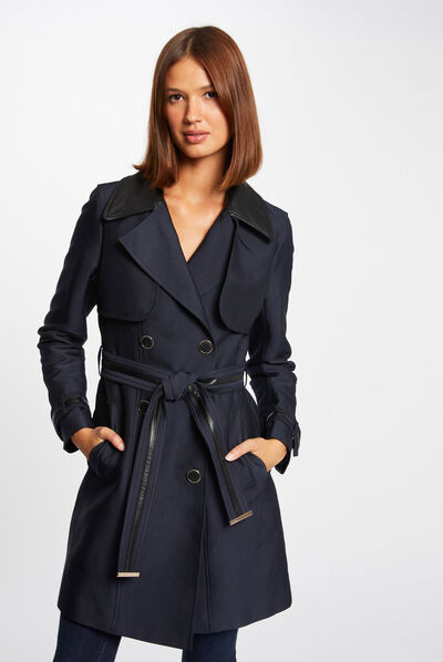 Trench droit ceinturé marine femme