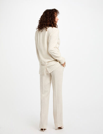 Pantalon large ray&eacute; beige femme