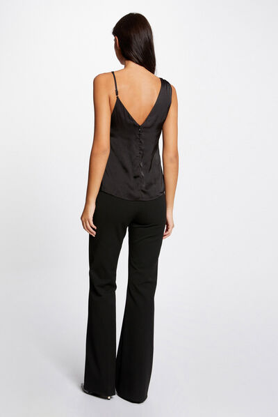 Blouse satin asymétrique noir femme