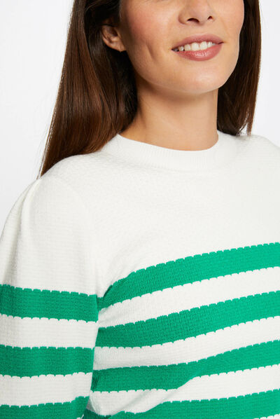 Pull manches longues à rayures vert moyen femme