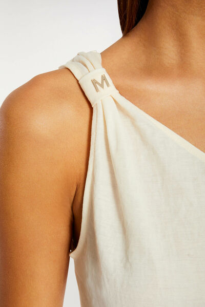 T-shirt à manches asymétriques ecru moyen femme