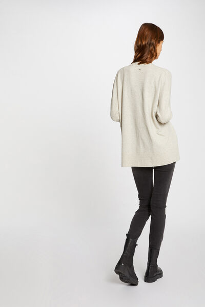 Gilet manches longues à col ouvert beige femme