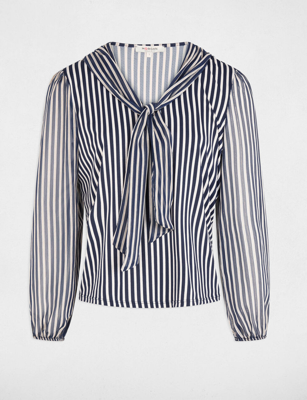 T-shirt col lavalli&egrave;re blanc femme