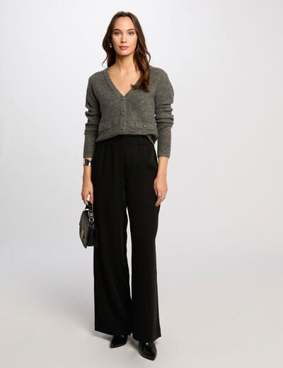 Pantalon large taille haute noir femme