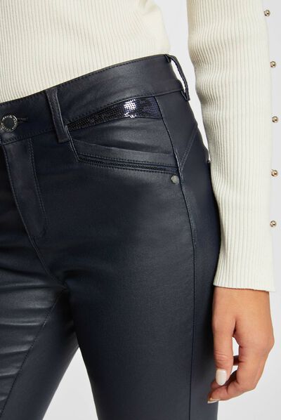 Pantalon skinny enduit marine femme