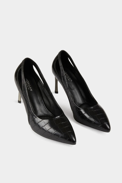Escarpins croco avec ouvertures noir femme