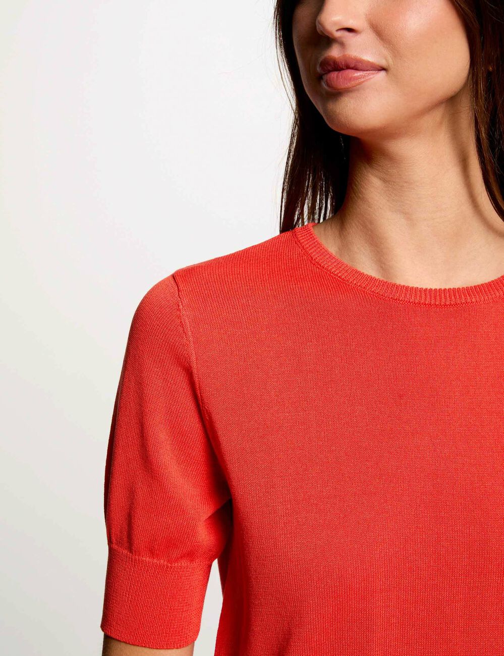 Pull manches courtes orange foncé femme