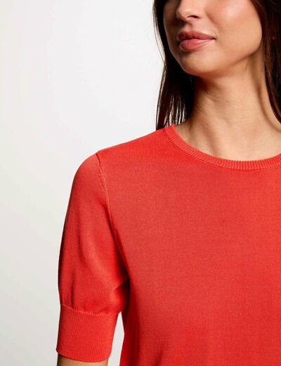 Pull manches courtes orange foncé femme