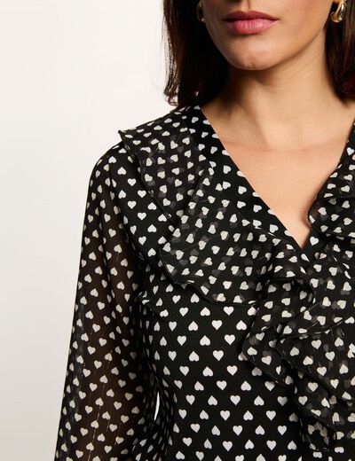 Chemise voile col v noir femme