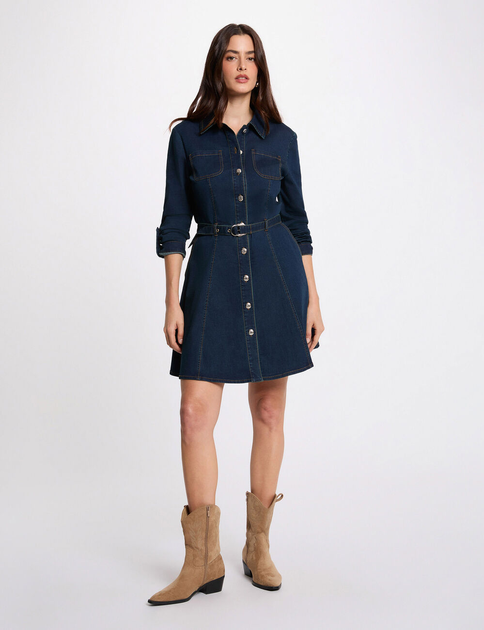 Robe courte ajust&eacute;e denim brut femme