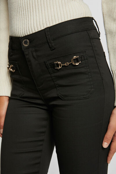 Pantalon skinny à ornements métalliques noir femme