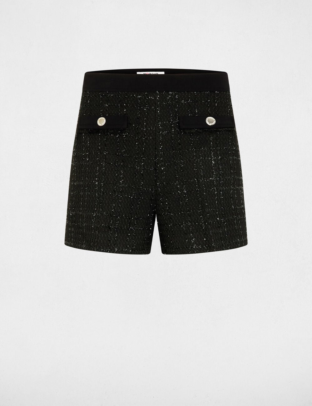 Short slim tweed noir femme