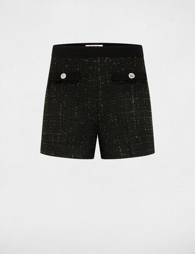 Short slim tweed noir femme