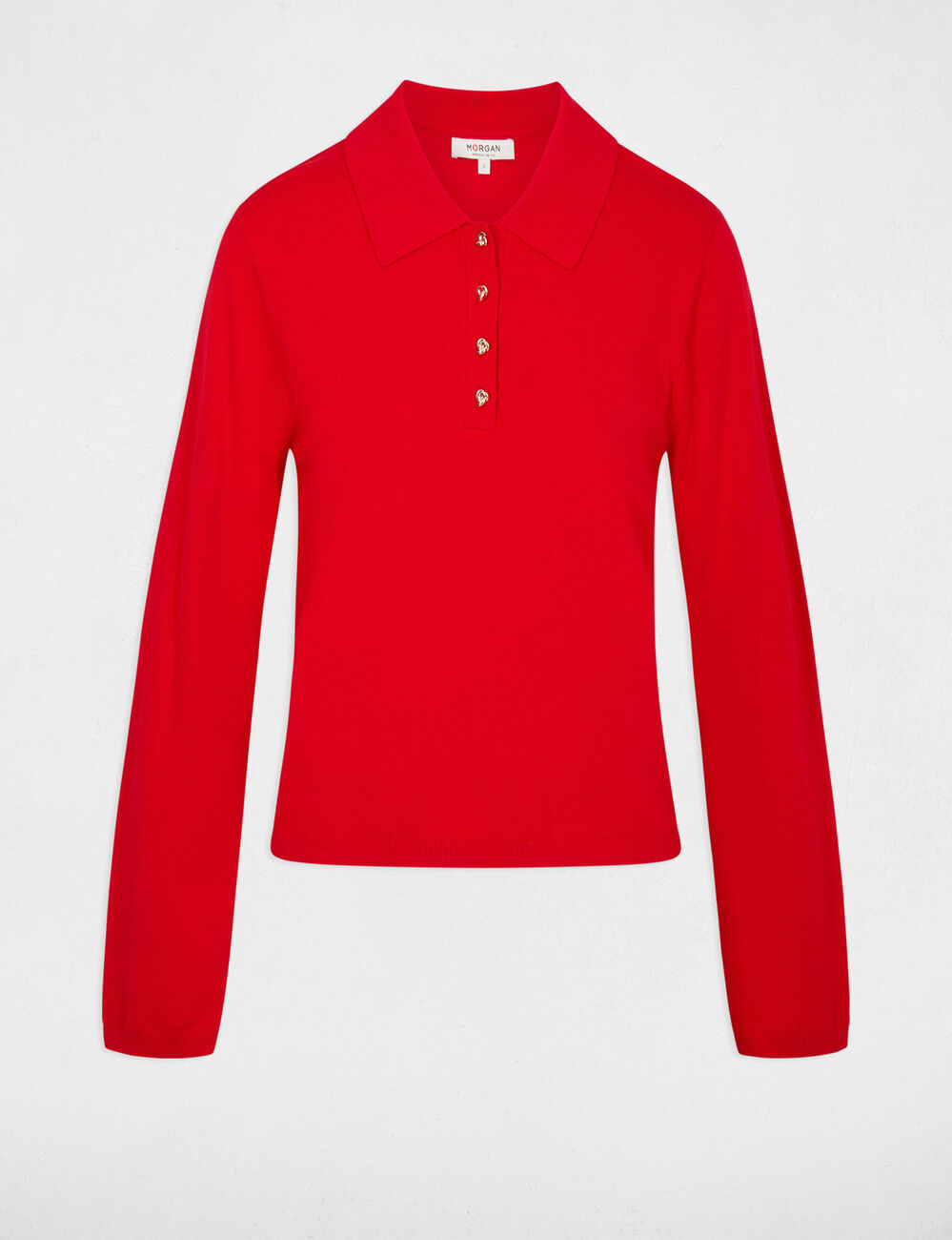 Pull col &agrave; revers rouge femme