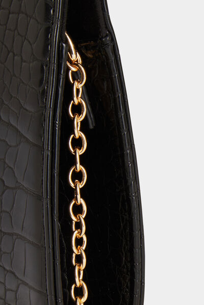 Sac pochette aspect croco noir femme
