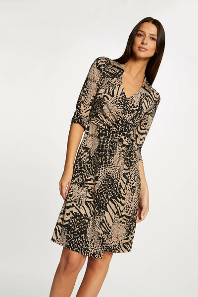 Robe droite drapée imprimé animalier multico femme