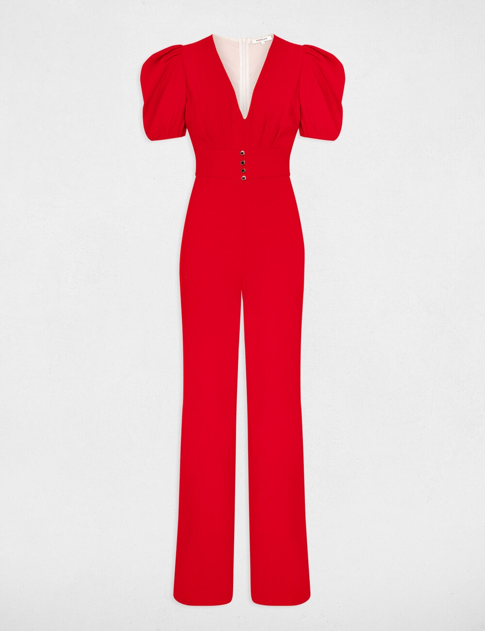 Combinaison pantalon col en V rouge femme