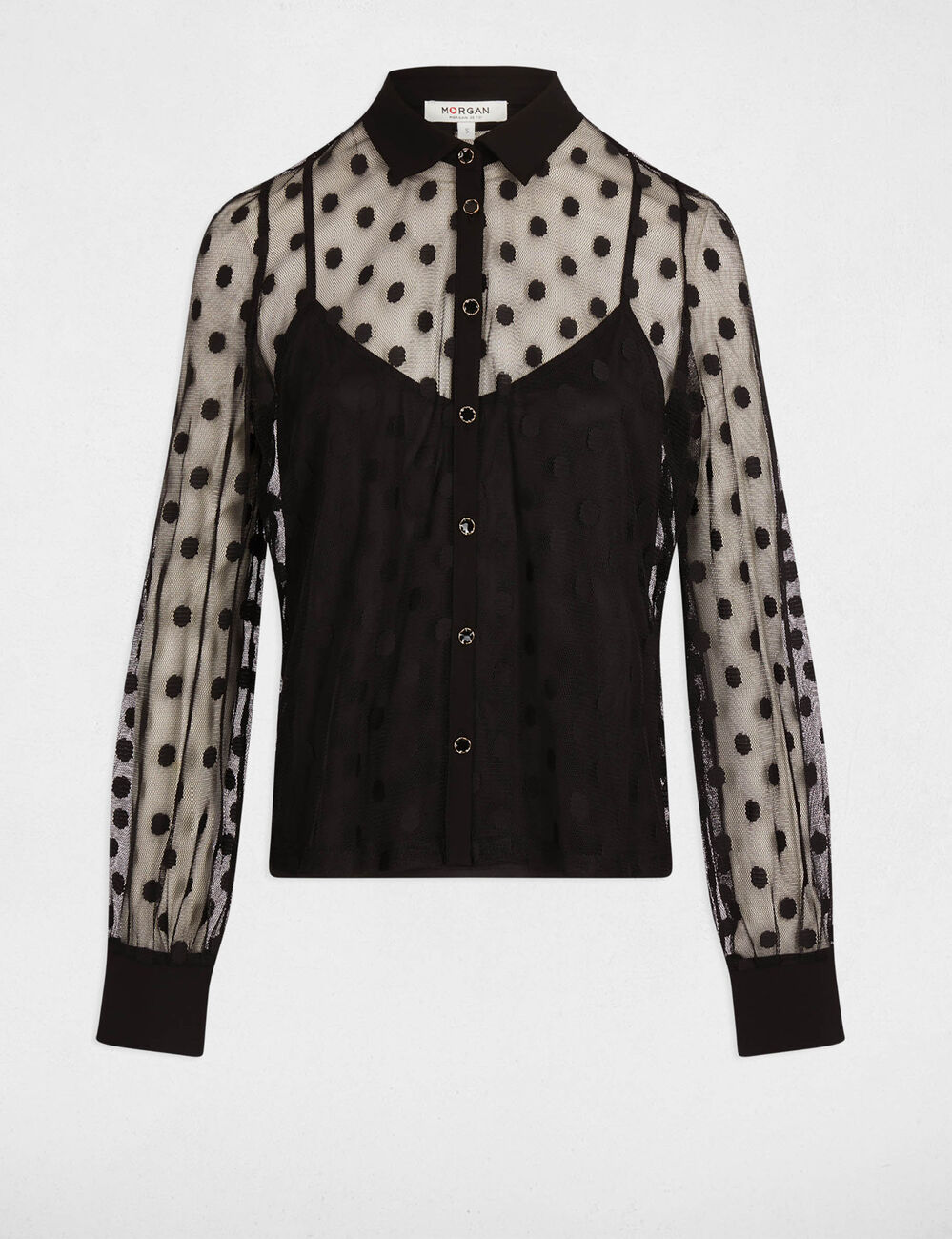 T-shirt col lavalli&egrave;re noir femme