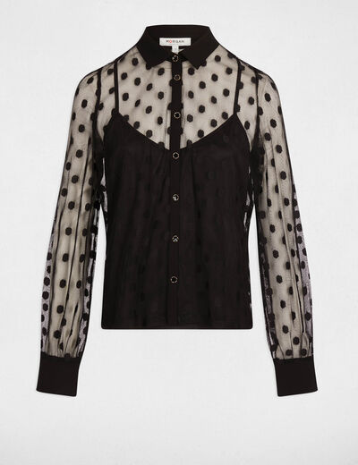 T-shirt col lavalli&egrave;re noir femme