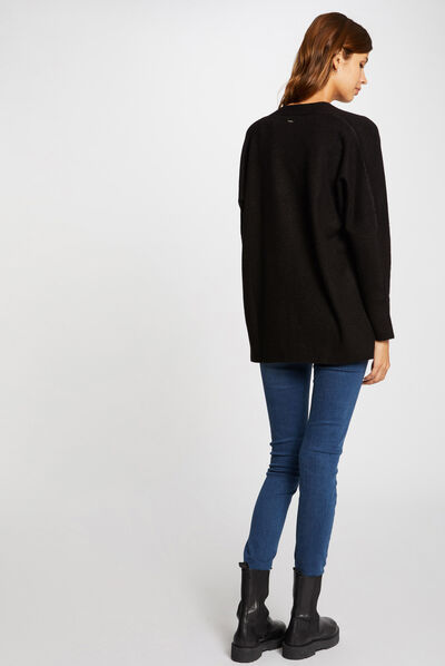 Gilet manches longues à col ouvert noir femme