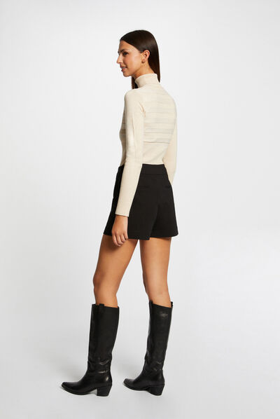 Pull manches longues à col roulé rose clair femme