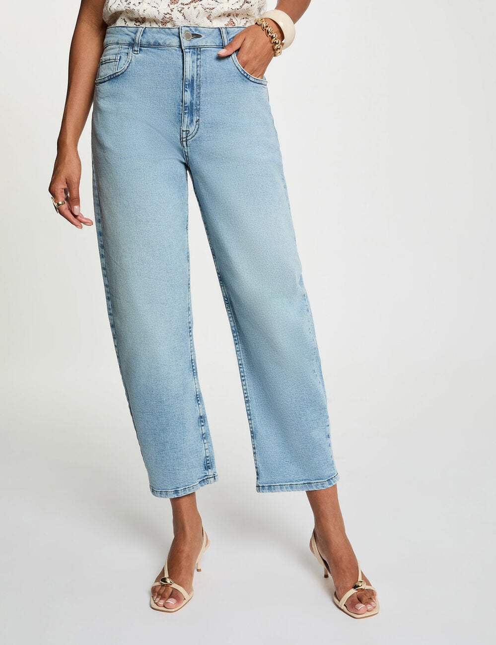 Pantalon jean droit denim double stone femme
