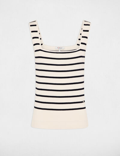 Pull encolure carrée rayé ecru femme