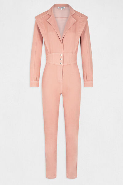 Combinaison ajustée à col cranté vieux rose femme