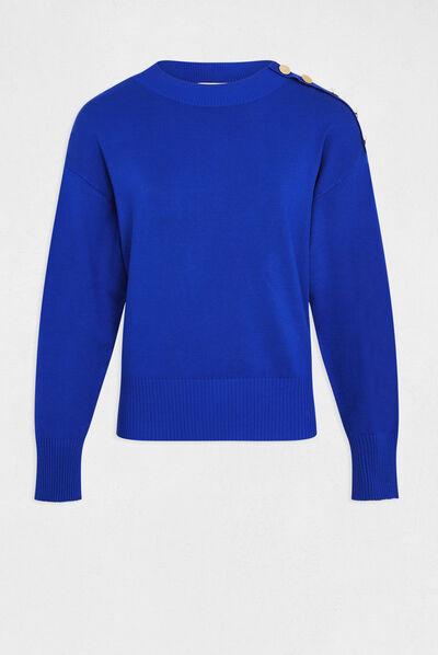 Pull manches longues col rond bleu electrique femme