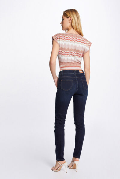 Pull manches courtes imprimé chevron vieux rose femme