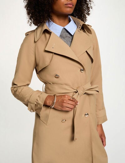 Trench long col tailleur beige femme