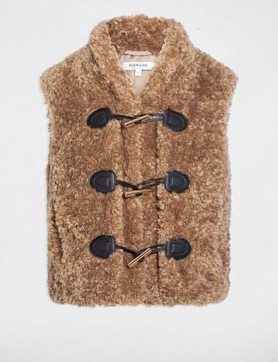 Gilet sans manches col ch&acirc;le marron femme