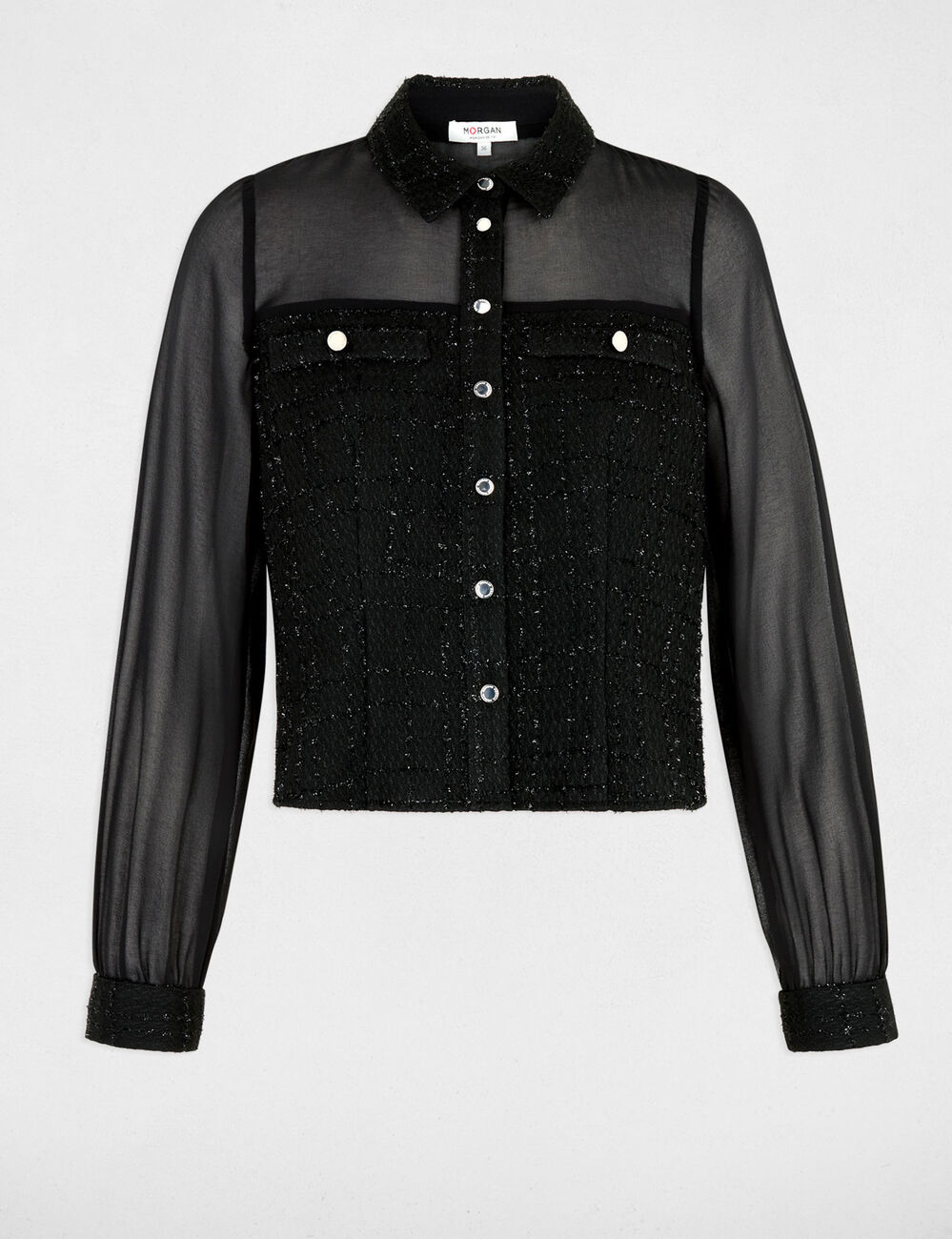 Chemise tweed manches longues noir femme