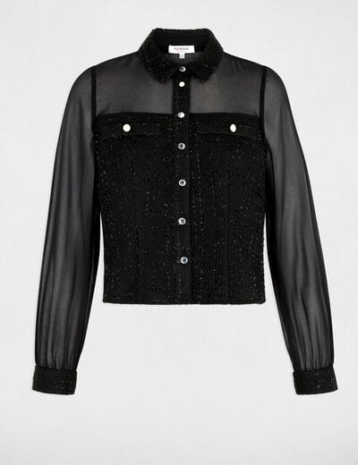 Chemise tweed manches longues noir femme
