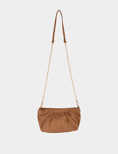 Sac bandouli&egrave;re su&eacute;dine marron cognac femme