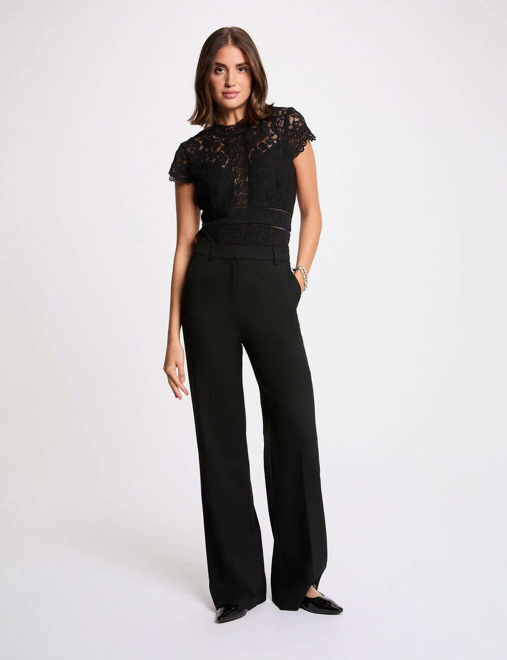Body dentelle col montant noir femme