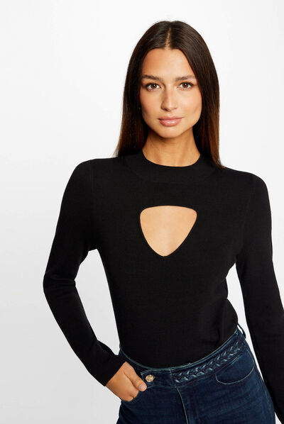 Pull manches longues avec ouverture noir femme
