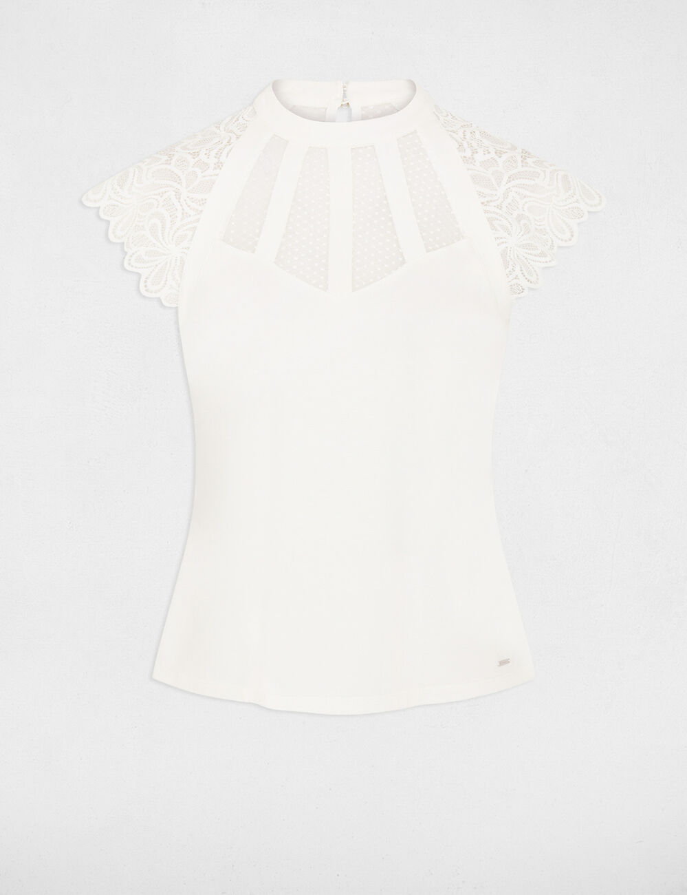 T-shirt manches courtes &agrave; dentelle ivoire femme