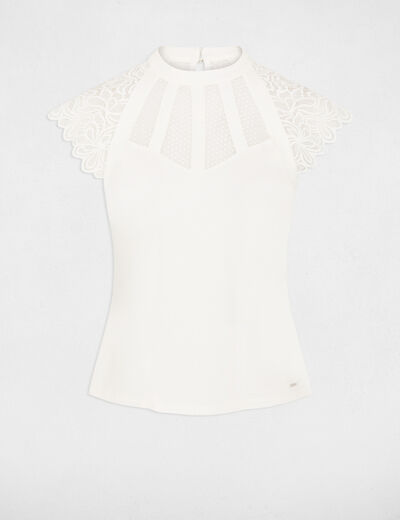 T-shirt manches courtes à dentelle ivoire femme
