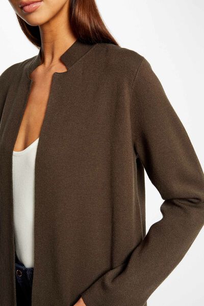 Gilet long droit col ouvert vert fonce femme