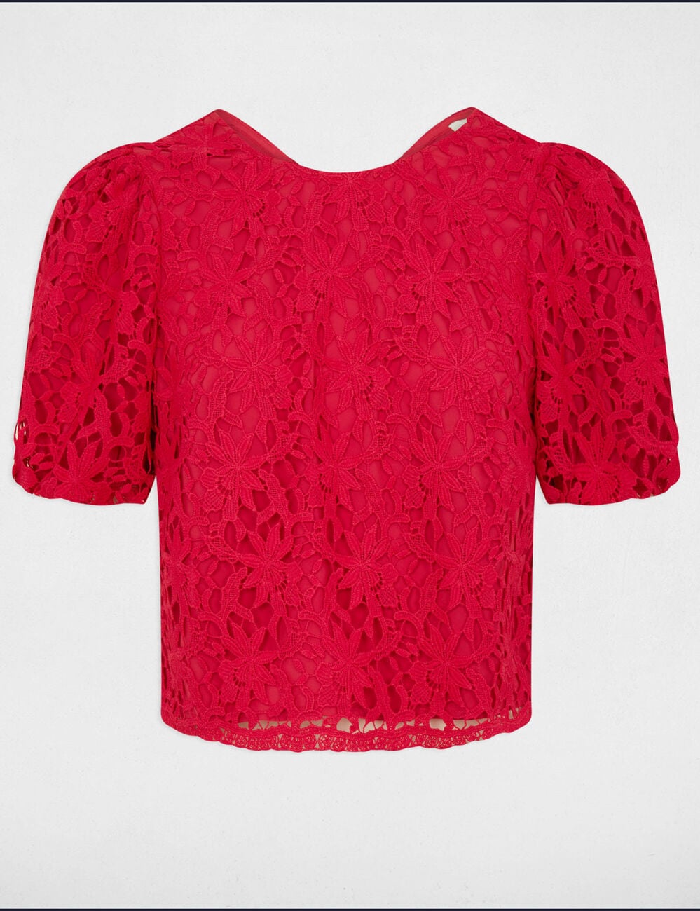 Top dentelle boutonn&eacute; framboise femme