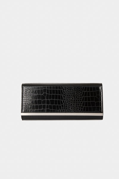 Sac pochette effet croco noir femme