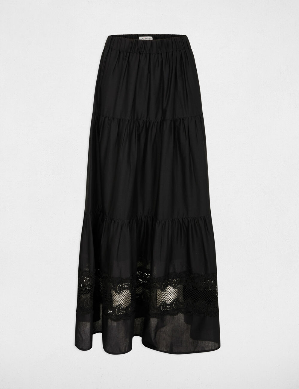 Jupe longue &agrave; &eacute;tages noir femme