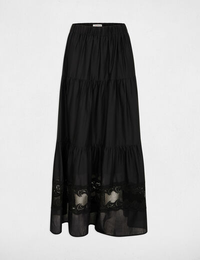 Jupe longue &agrave; &eacute;tages noir femme