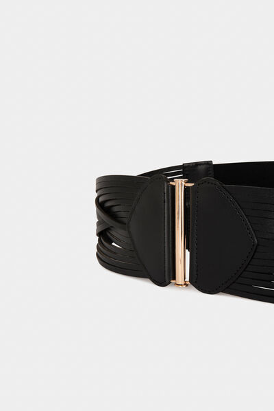 Ceinture élastiquée avec brides en cuir noir femme