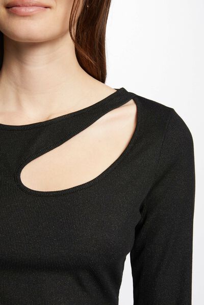 T-shirt manches 3/4 ouverture noir femme