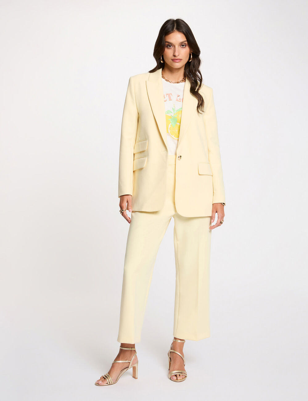 Pantalon droit taille haute jaune pastel femme