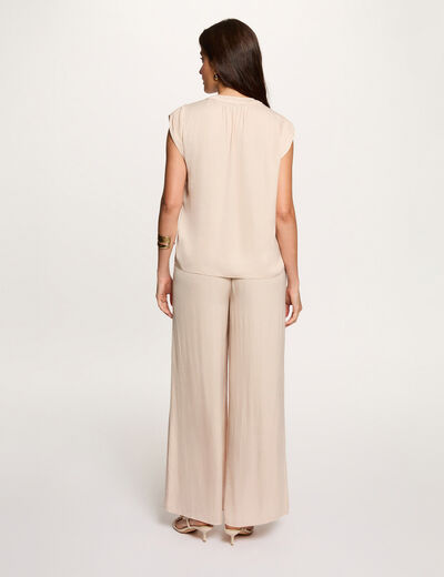 Pantalon large fluide beige clair femme