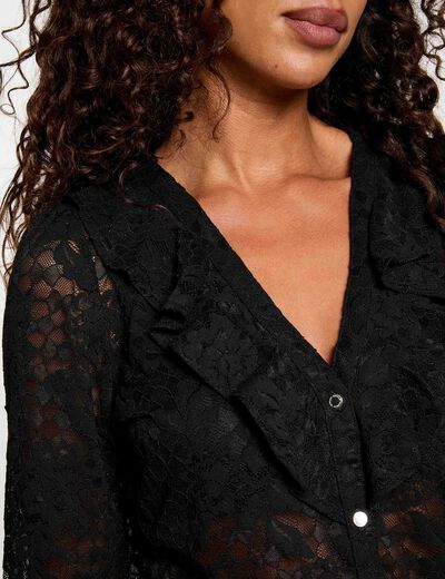 Chemise dentelle col v noir femme